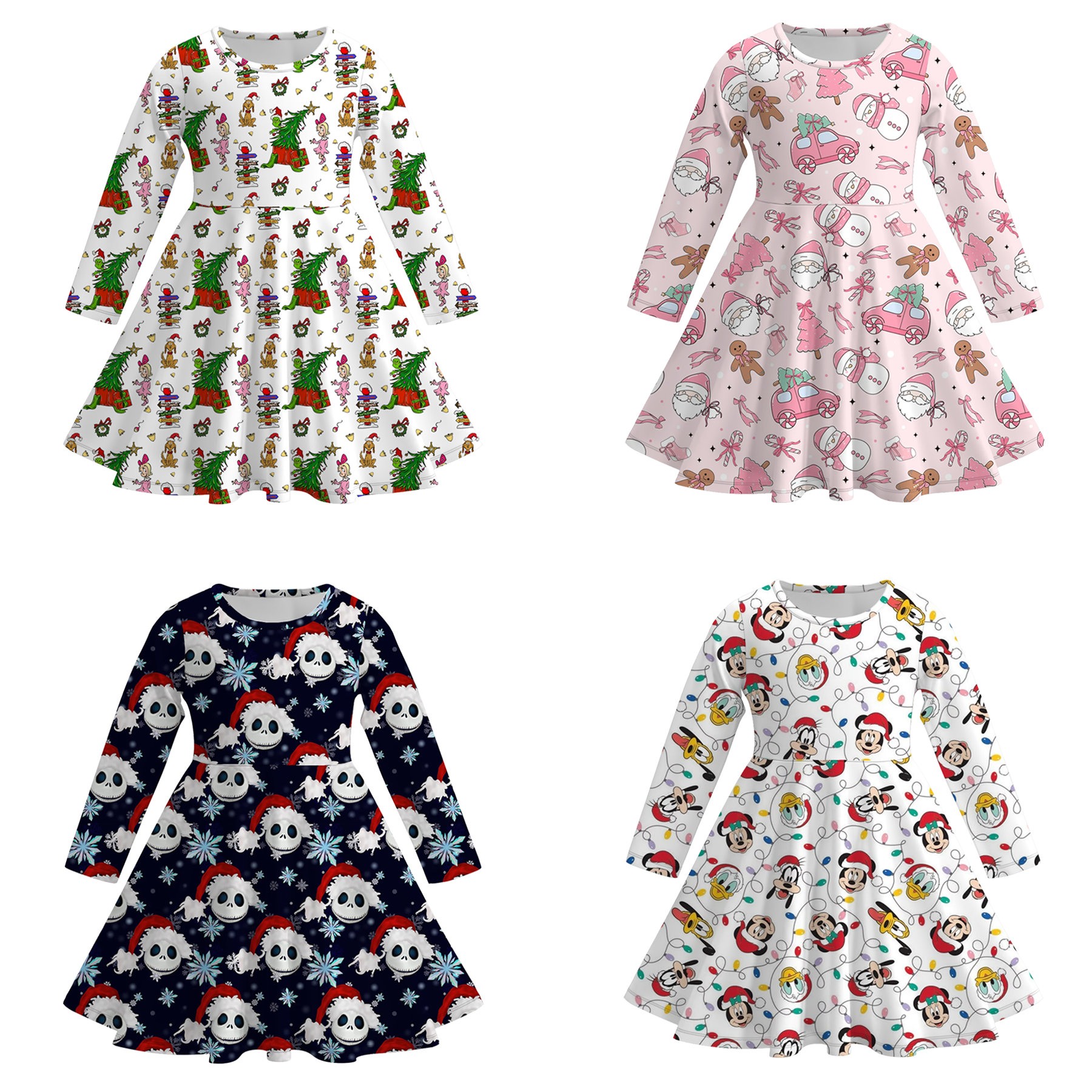 （Pre Order）Girls Christmas Cartoon Print Dress