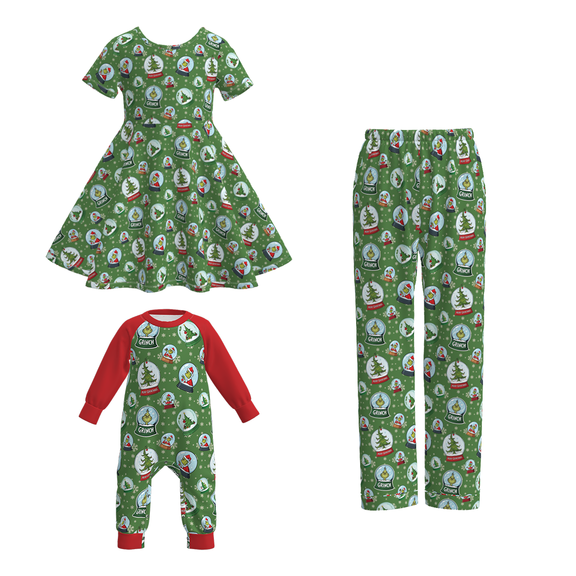 （Pre Order）Family Christmas Cartoon Print Dress,Pants＆Romper