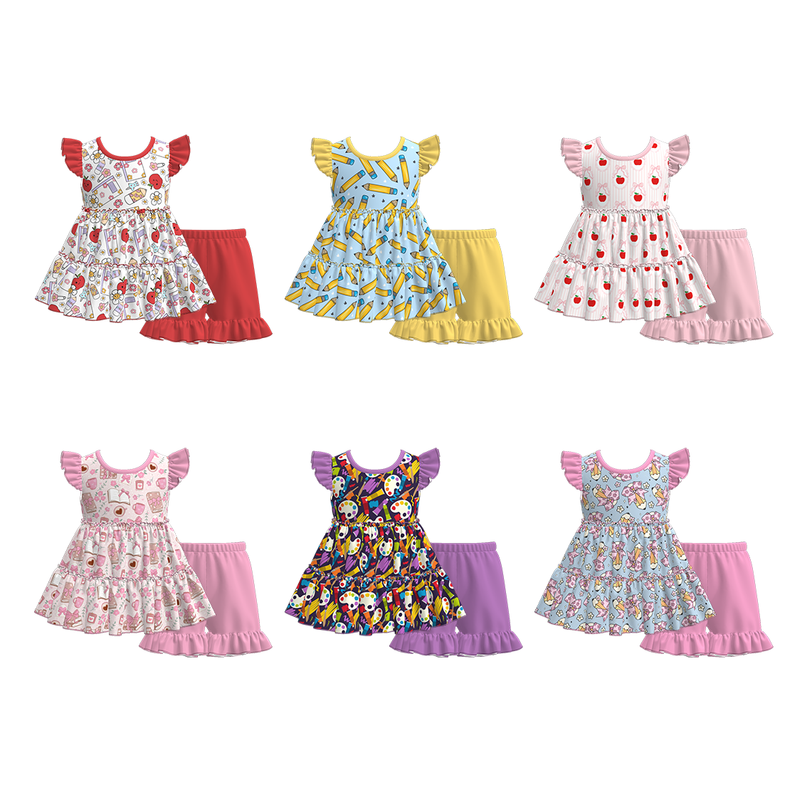 （Pre Order）Girls Summer Back To School Print Shorts Set