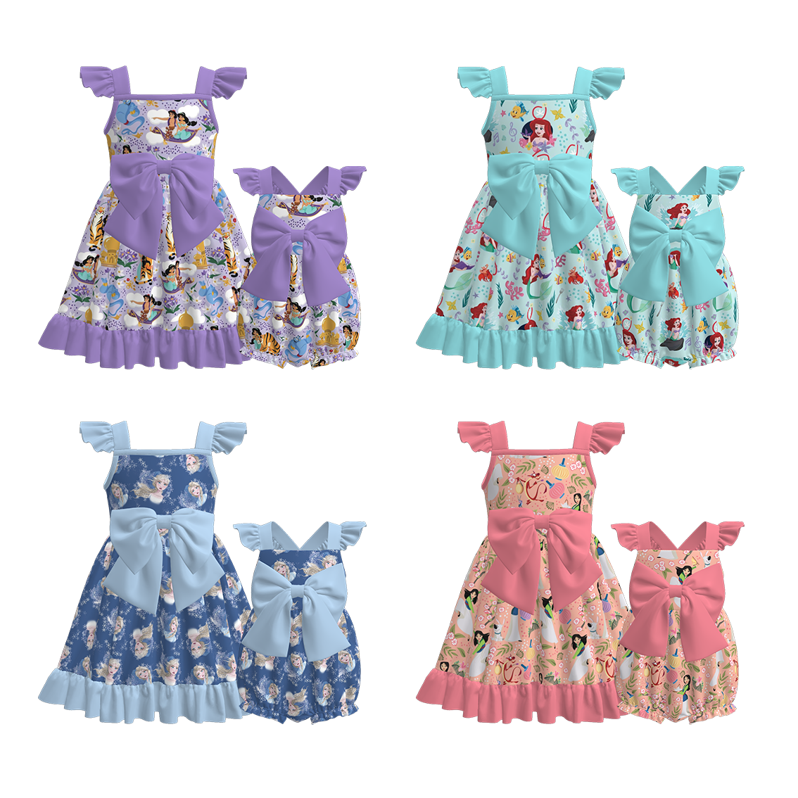 （Pre Order）Sisters Spring and Summer Cartoon Print Dress＆Romper