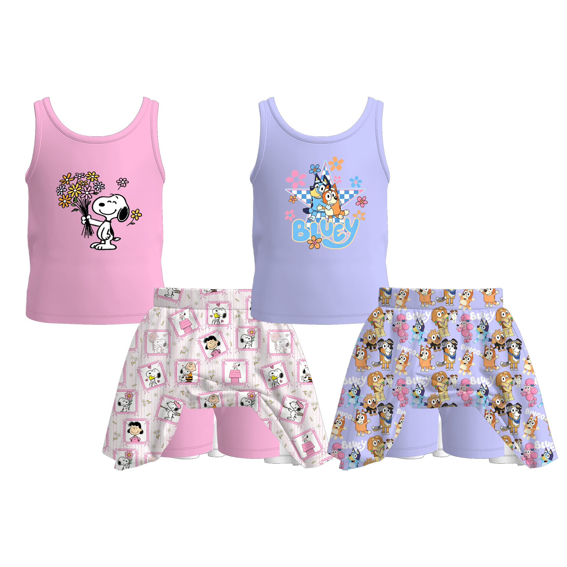 （Pre Order+Prepack Zone）Girls Spring&Summer Cartoon Print Skort Set