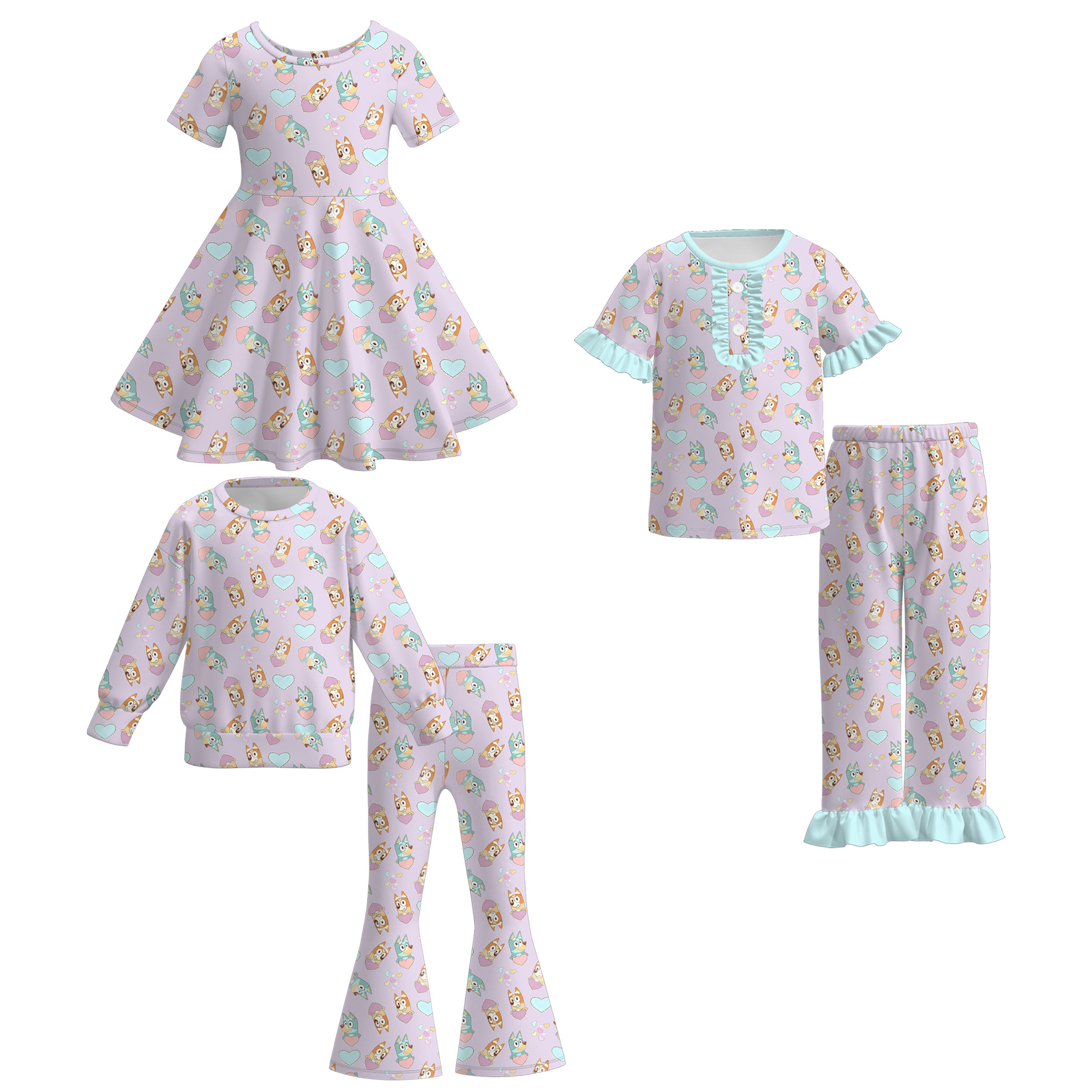 （Pre Order）Girls Spring Blue Dog Print Dress&Set