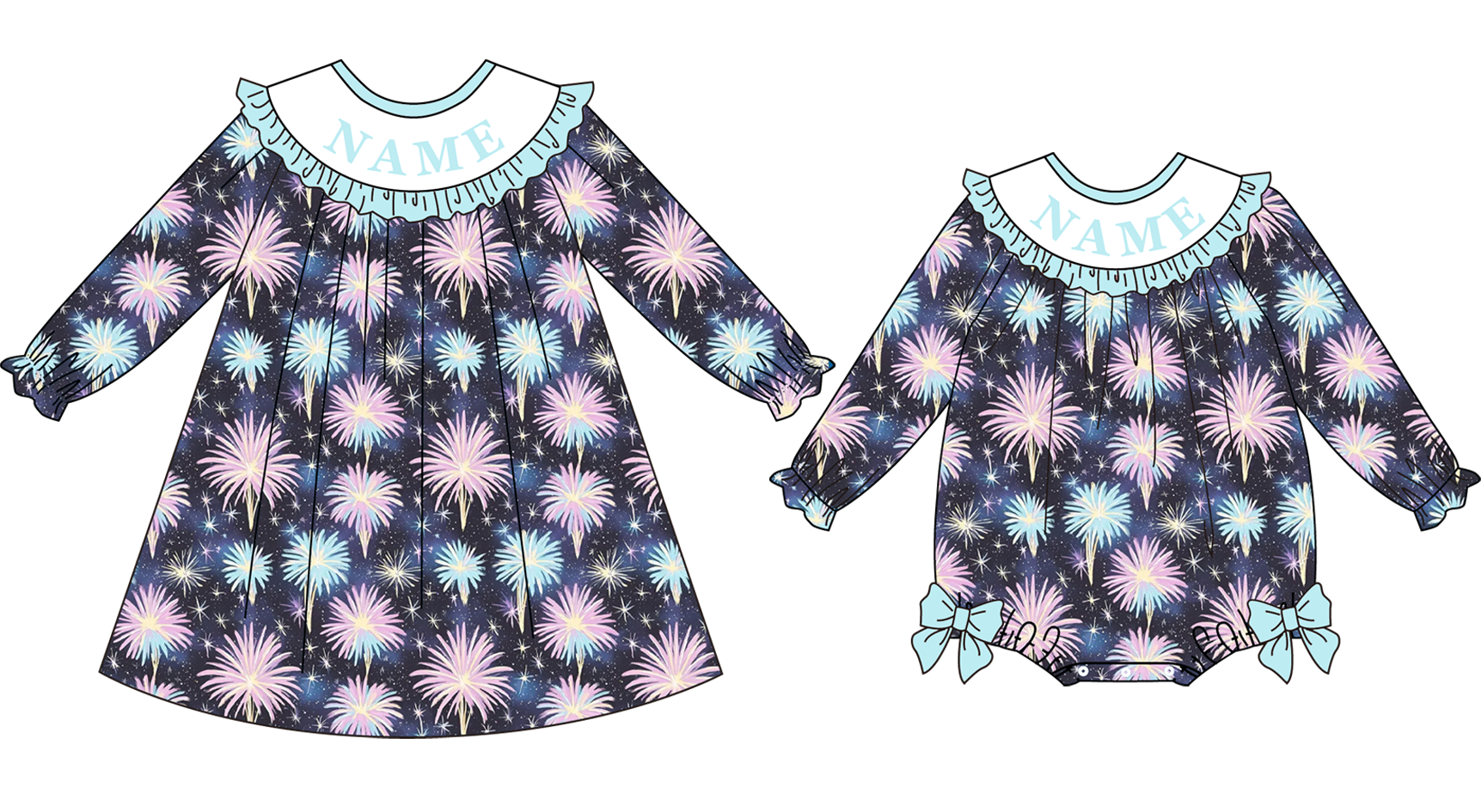 （Pre Order）Sisters New Year Firework Embroidery Smocked Dress&Romper