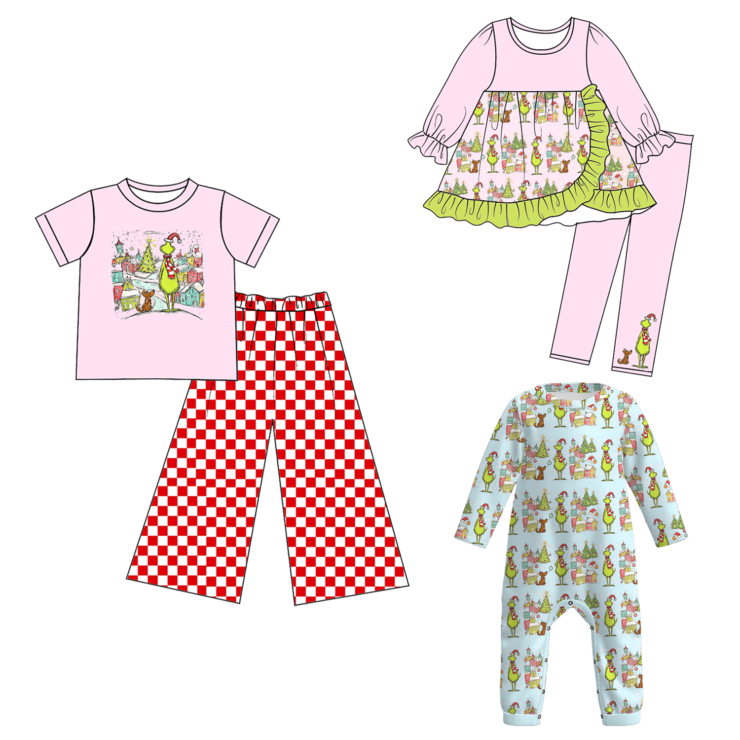 （Pre Order）Siblings Christmas Cartoon Print Set&Romper