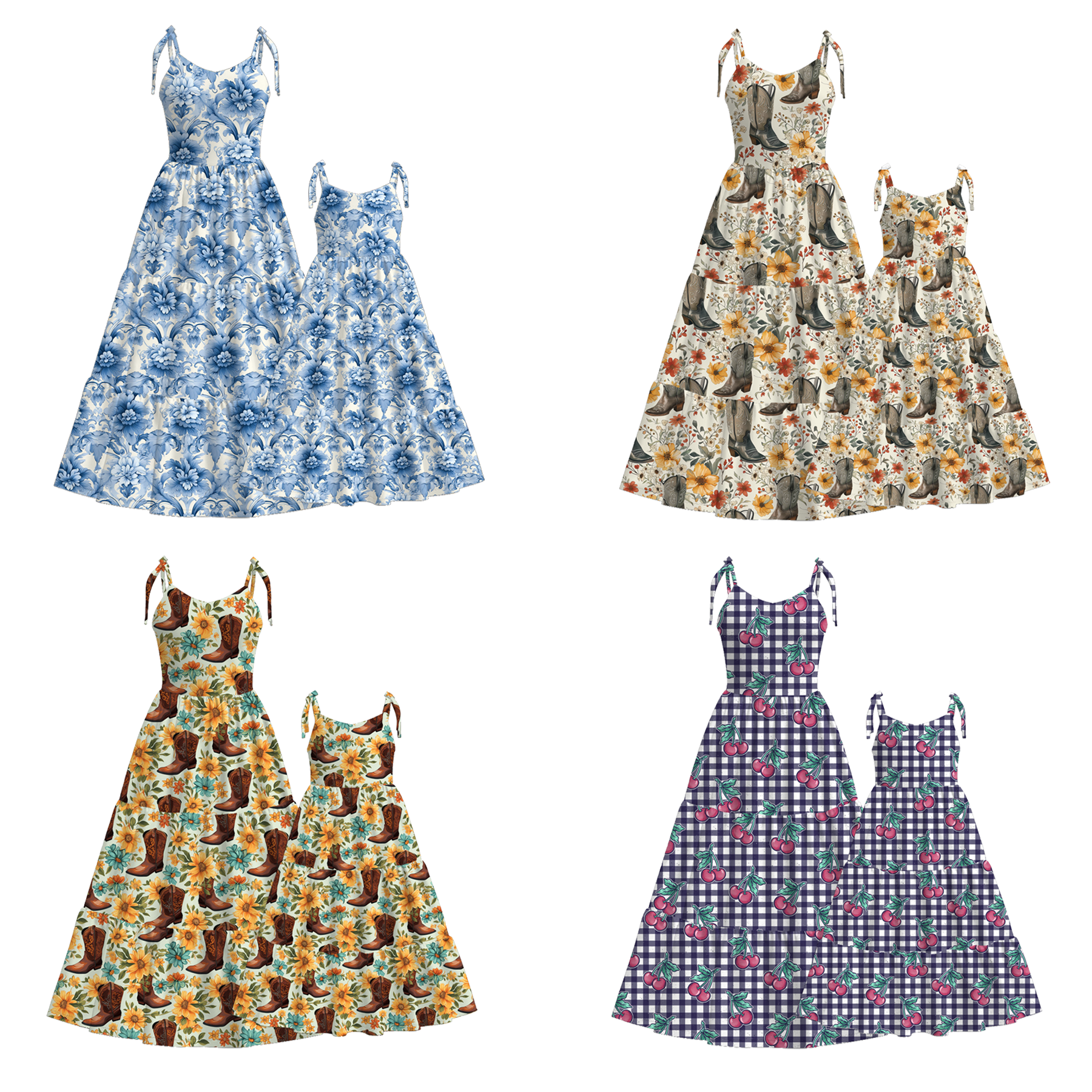 （Pre Order）Mommy and Me Spring＆Summer Boots Print MAXI Dress