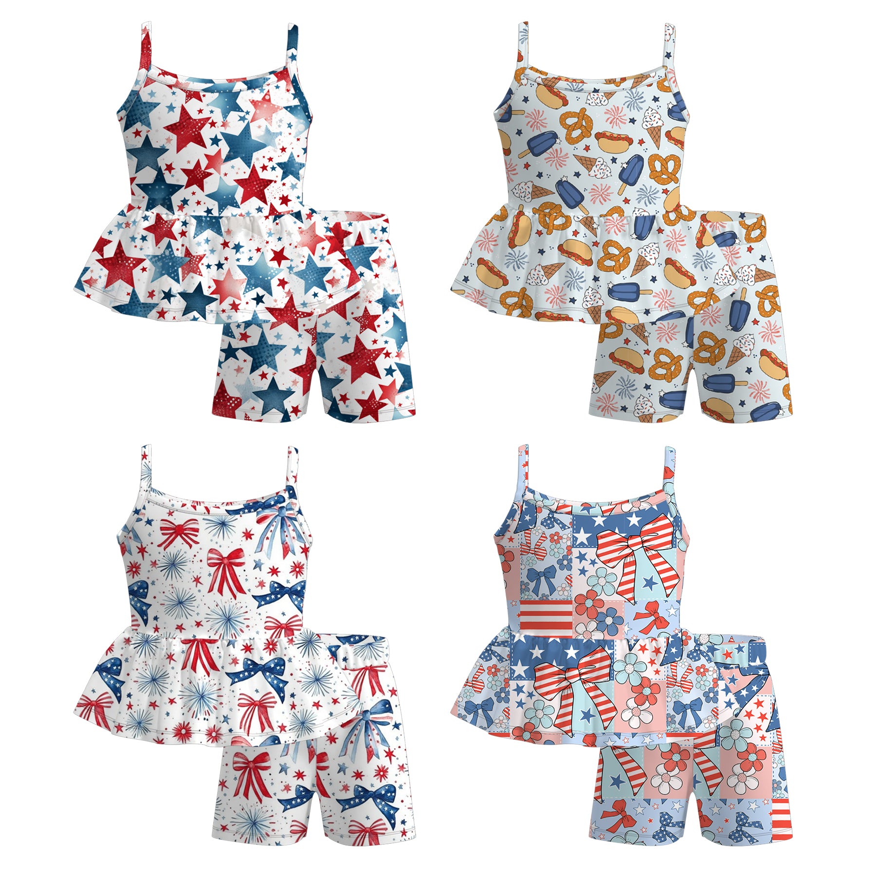 （Pre Order）Girls Patriotic Print Shorts Set