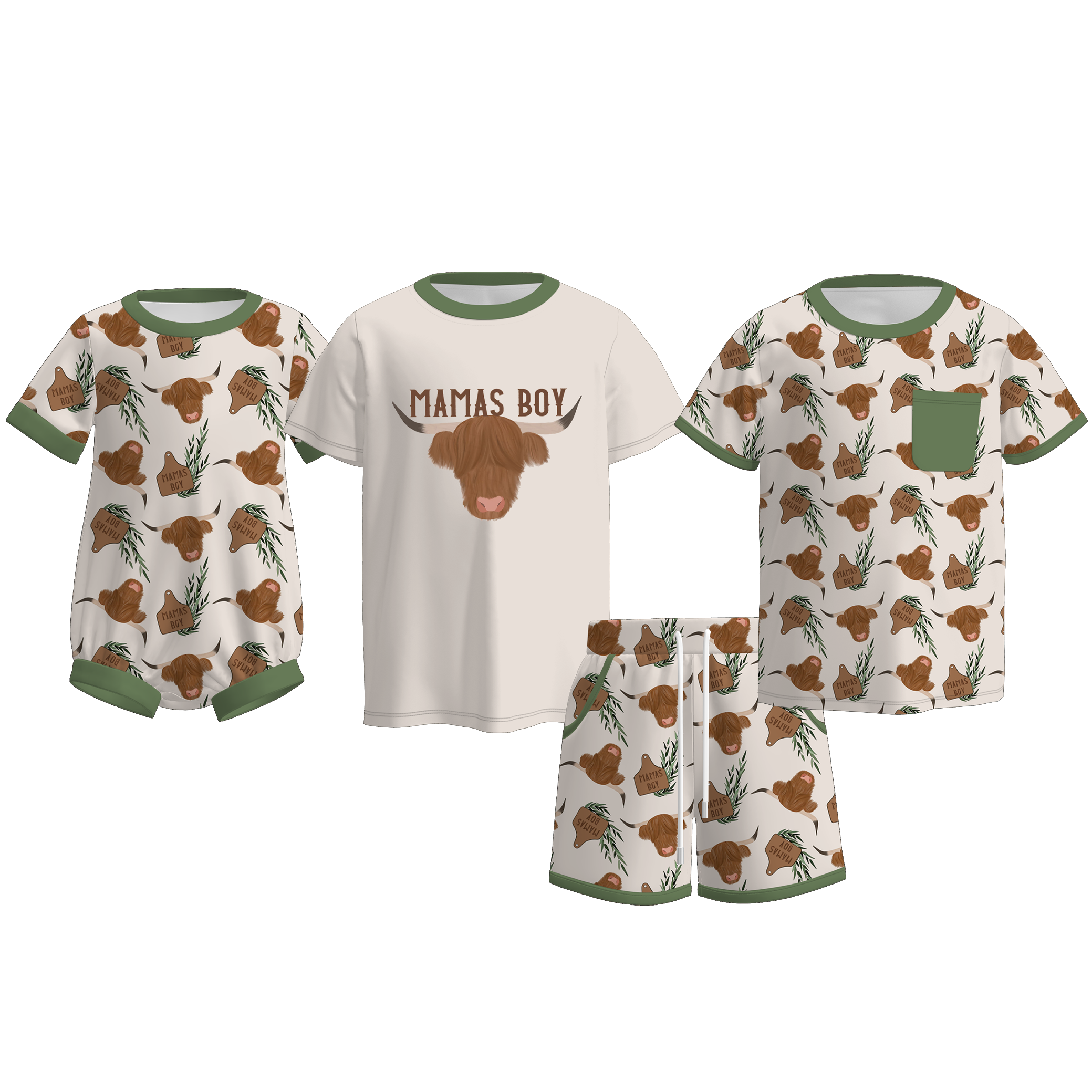 （Pre Order）Brothers MAMA'S BOY Print Set,Top＆Romper