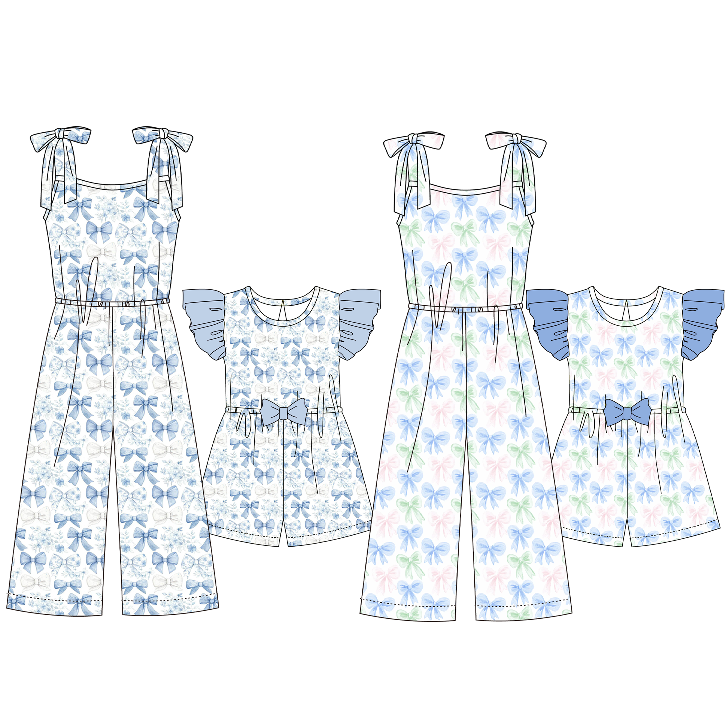（Pre Order）Mommy and Me Spring＆Summer Bow Print Jumpsuit
