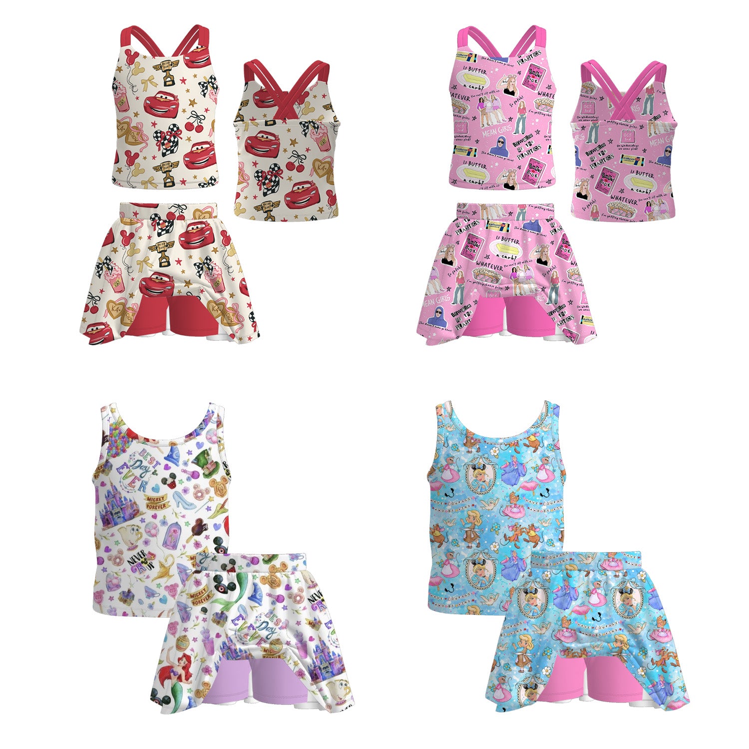（Pre Order+Prepack Zone）Girls Summer Cartoon Print Skort Set