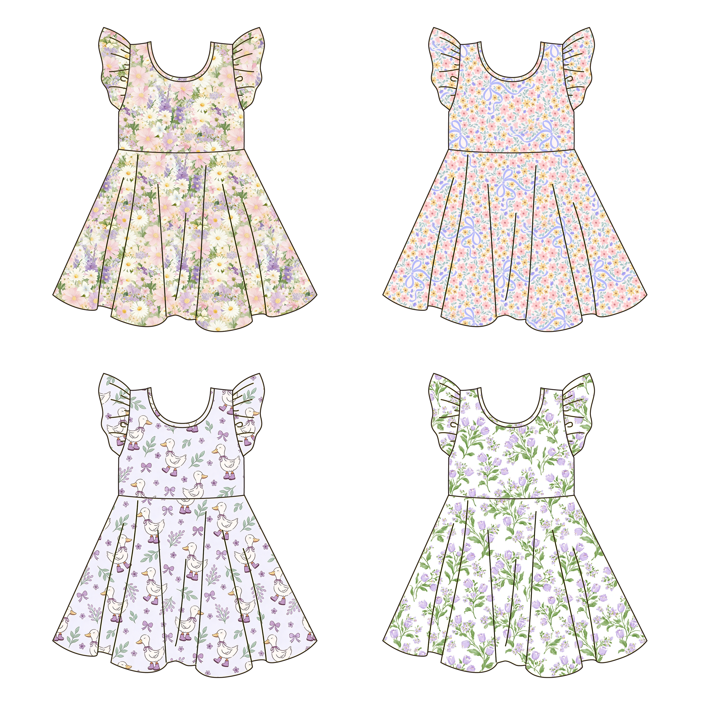（Pre Order）Girls Spring&Summer Floral Print Dress