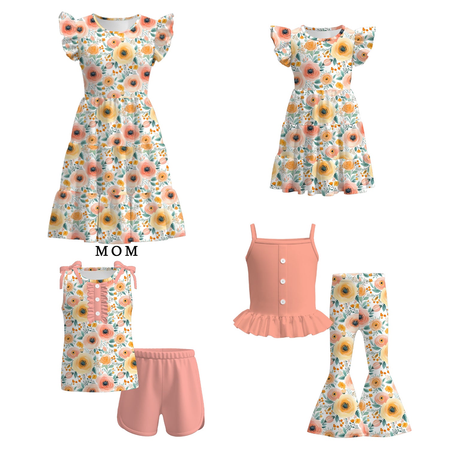 （Pre Order）Mommy and Me Spring＆Summer Sunflower Print Dress,Set