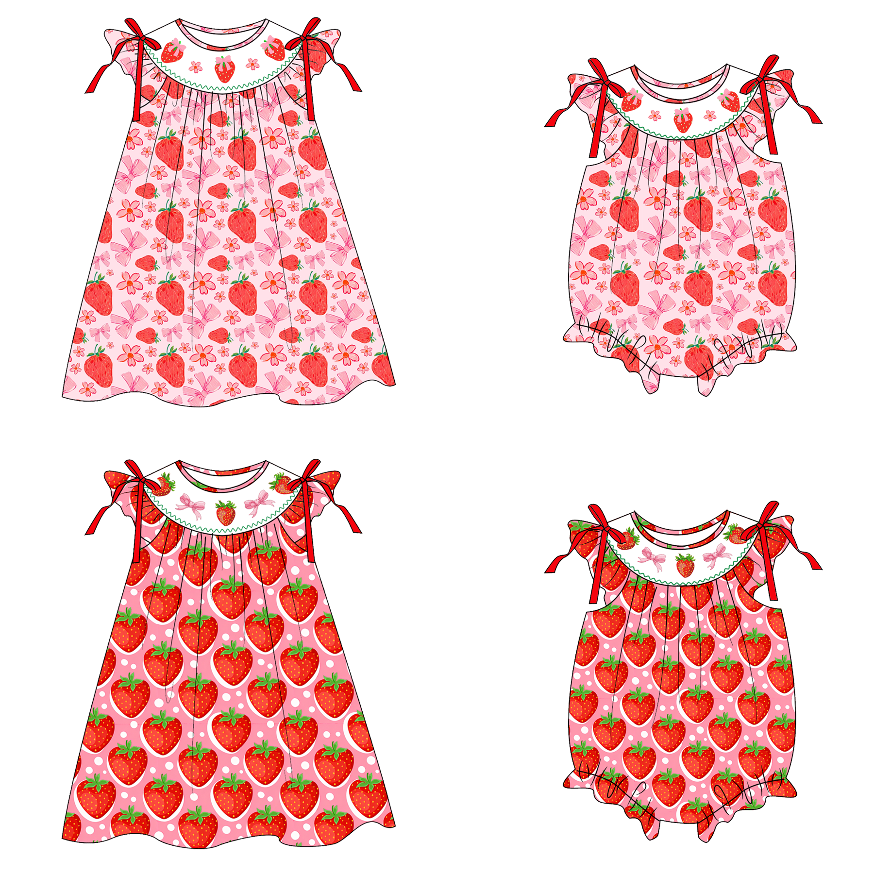 （Pre Order）Sisters Spring&Summer Strawberry Embroidery Smocked Dress&Romper
