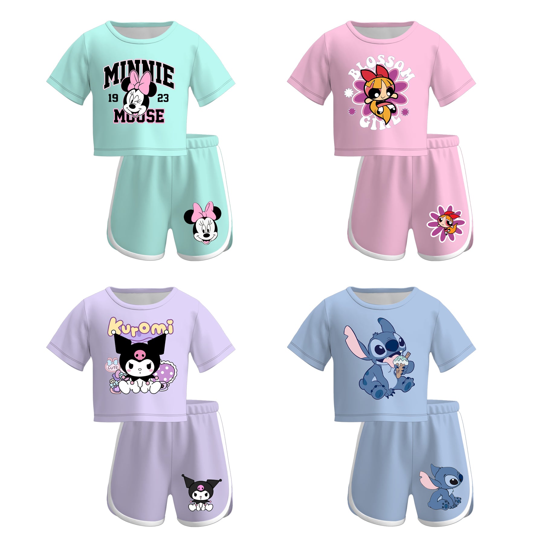 （Pre Order）Girls Spring and Summer Cartoon Print Shorts Set