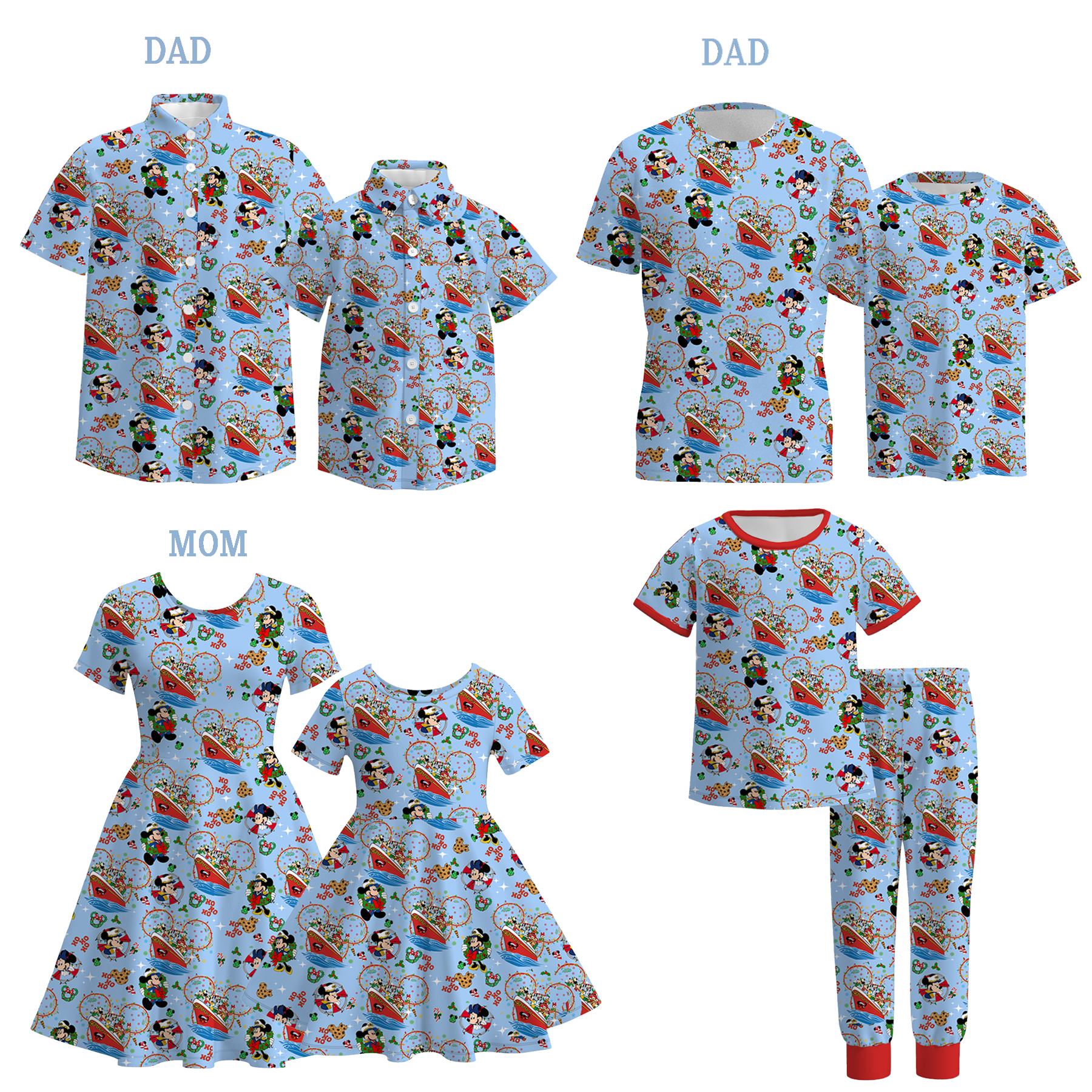 （Pre Order）Family Christmas Cartoon Print Dress,Set＆Top