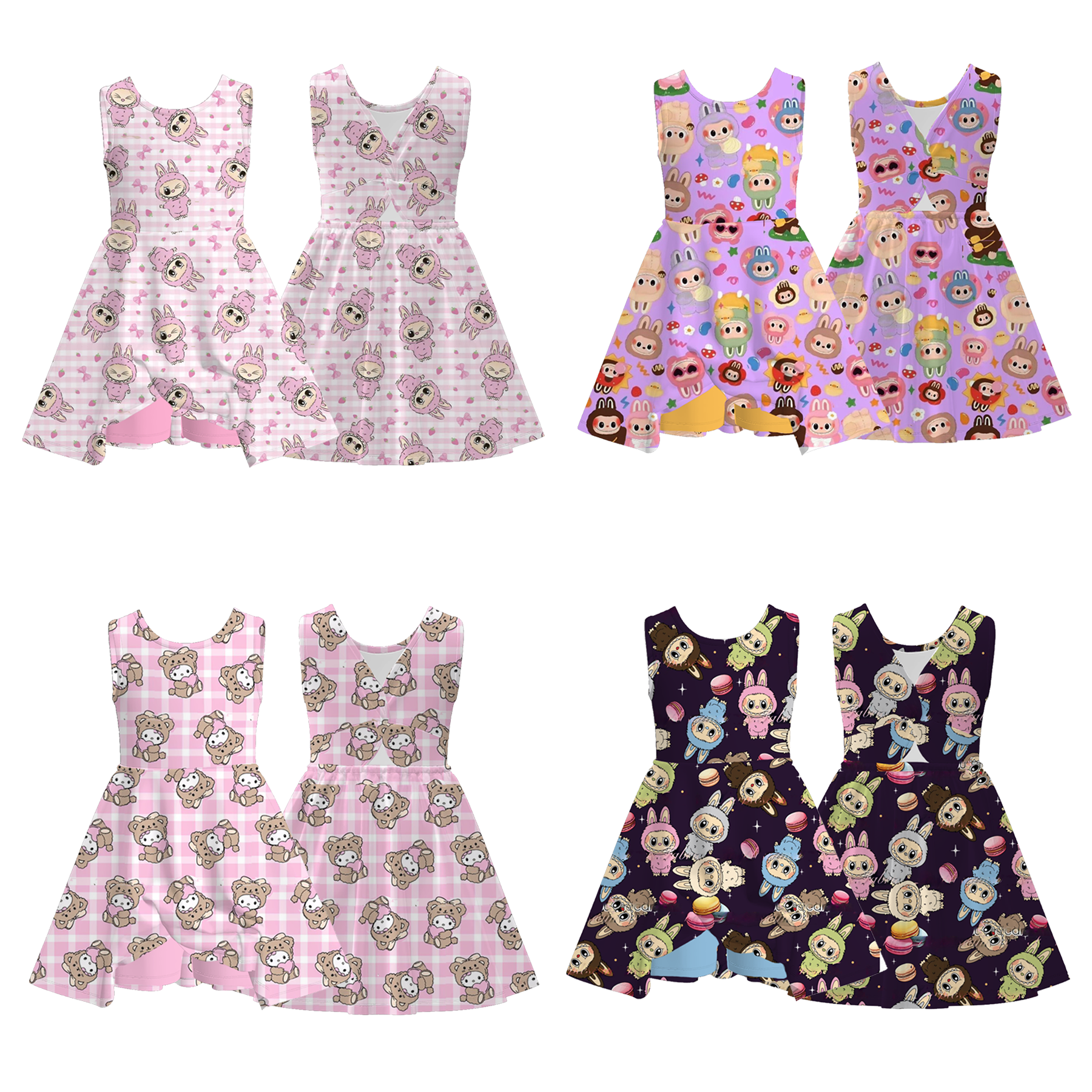 （Pre Order）Girls Spring and Summer Cartoon Print Skort Dress