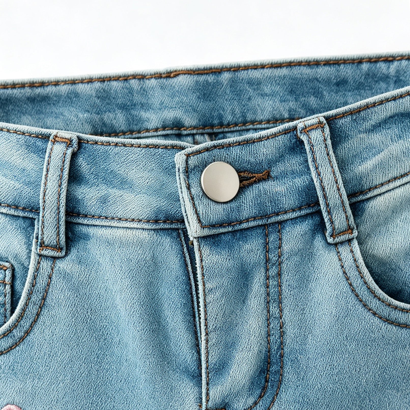 （In Stock）Girls Fall Bow Embroidery Scallop Jeans