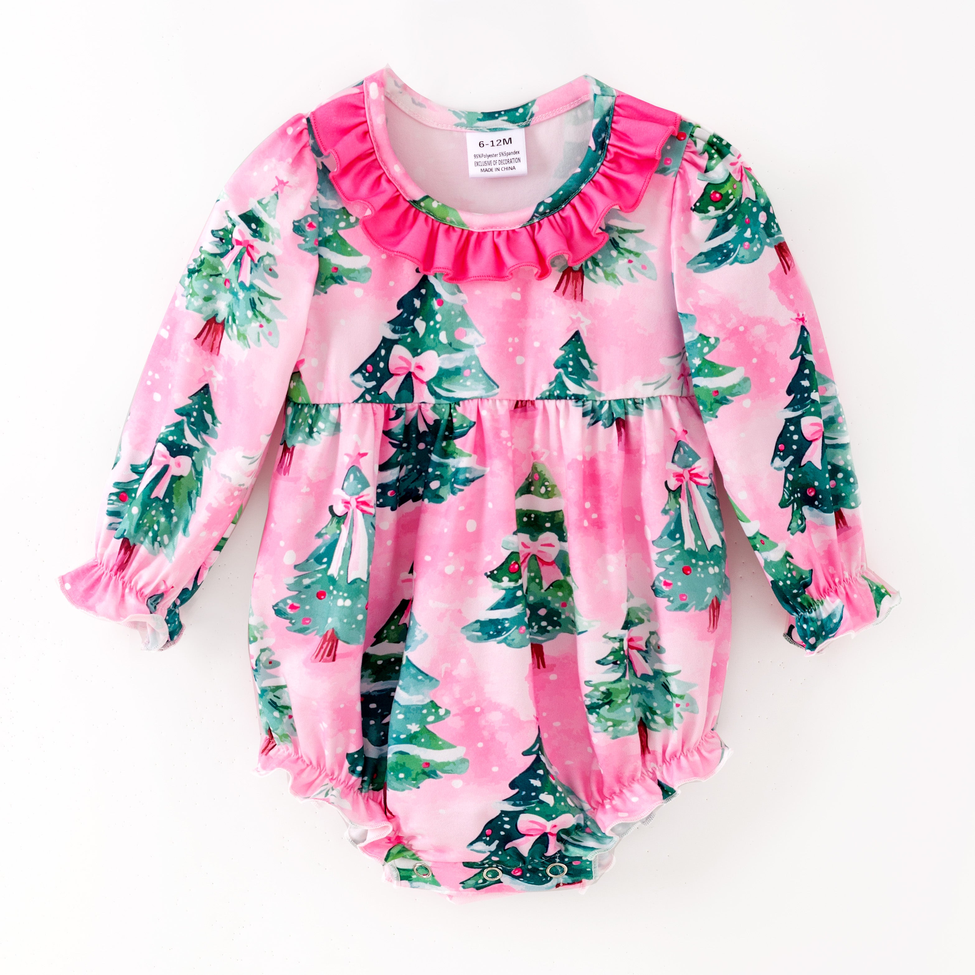 （Pre Order,Prepack Zone）Girls Christmas Tree Print Dress&Romper