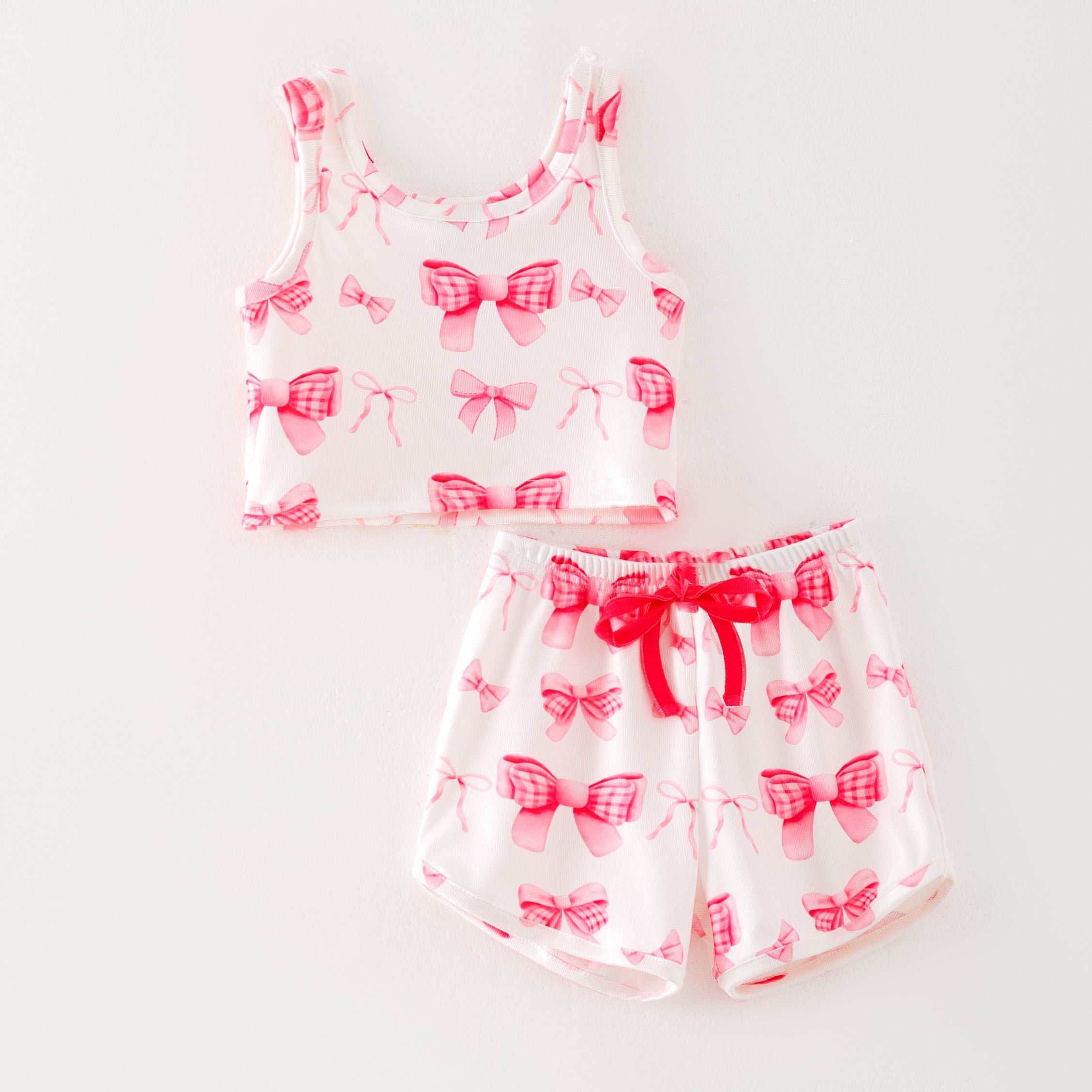 （Pre Order）Girls Spring and Summer Bow＆Puppy Print Twill Shorts Set