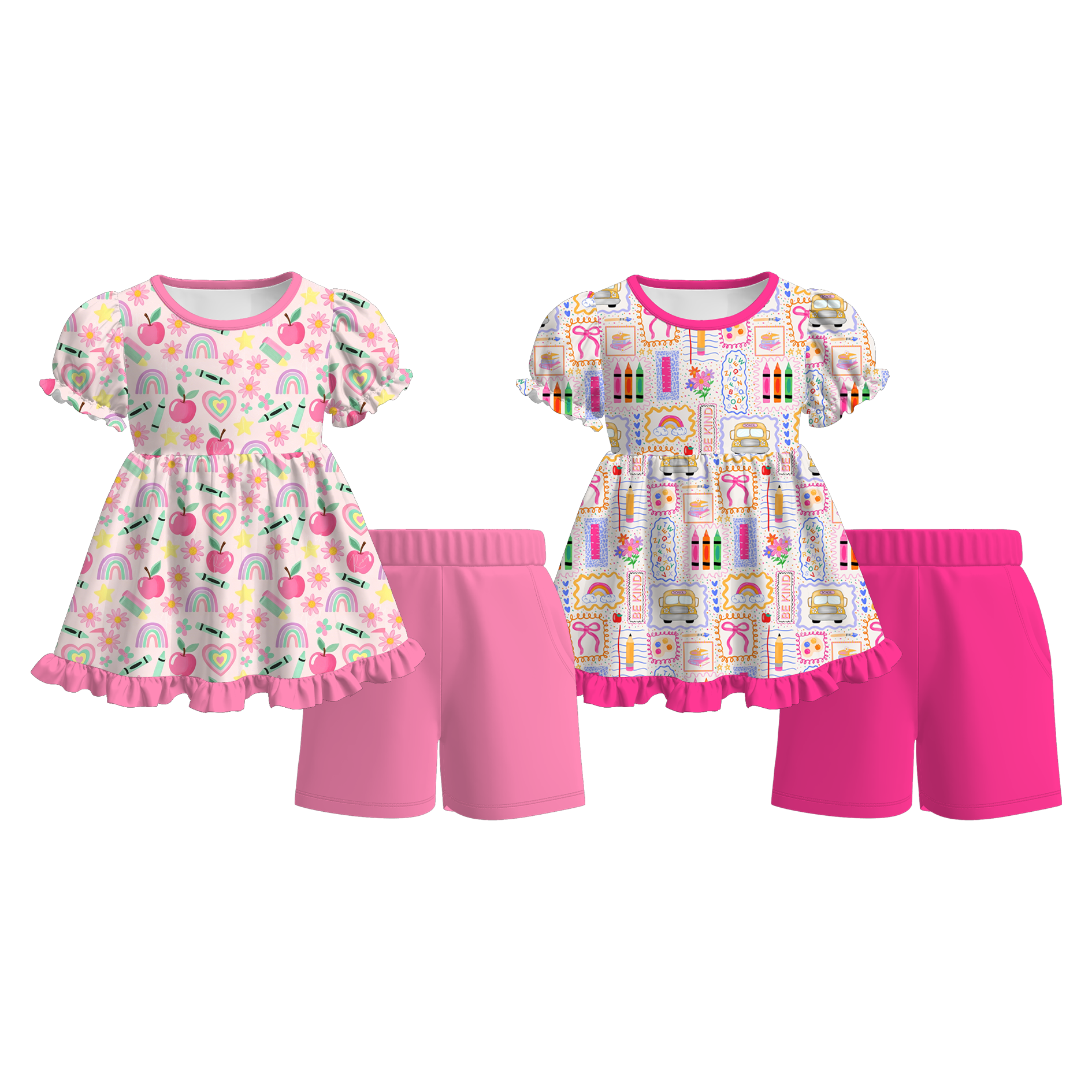 （Pre Order+Prepack Zone）Girls Summer Back To School Print Shorts Set