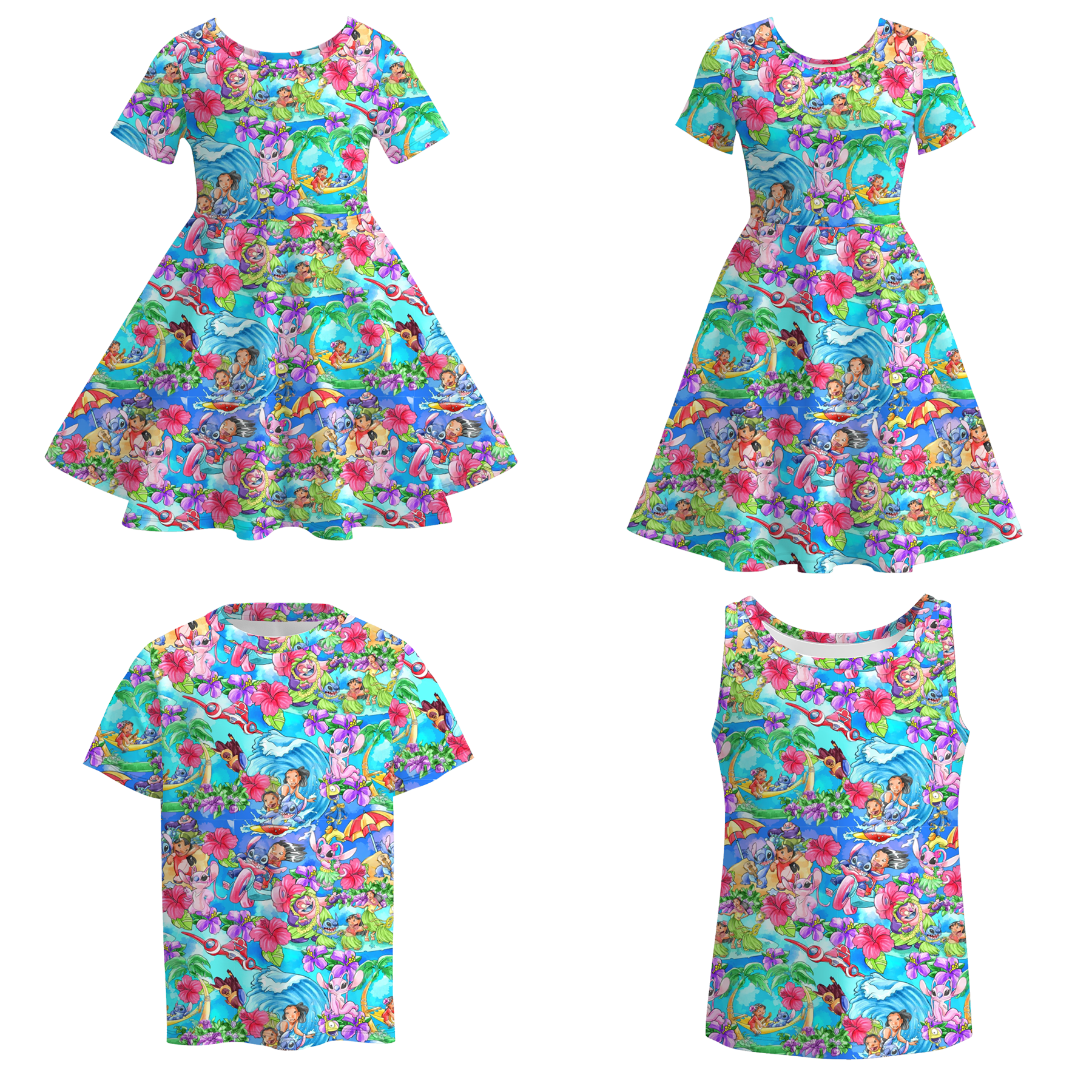 （Pre Order）Family Spring and Summer Cartoon Print Dress＆Top