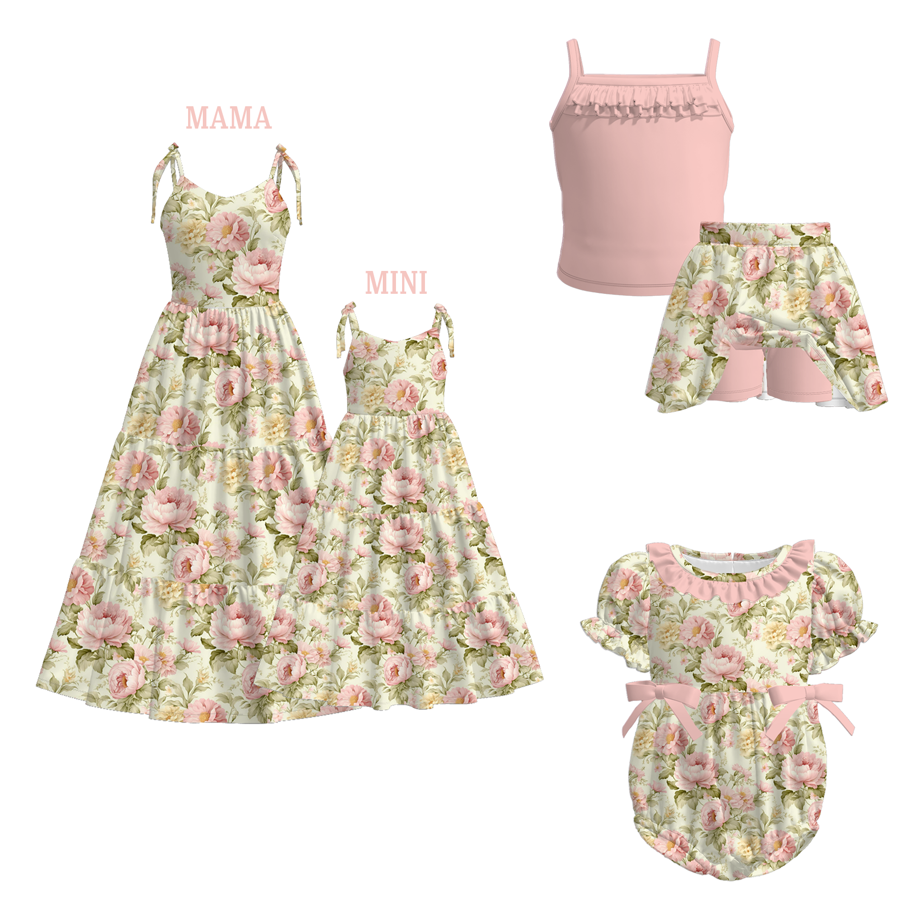 （Pre Order）Mommy and Me Summer Floral Print MAXI Dress,Set＆Romper