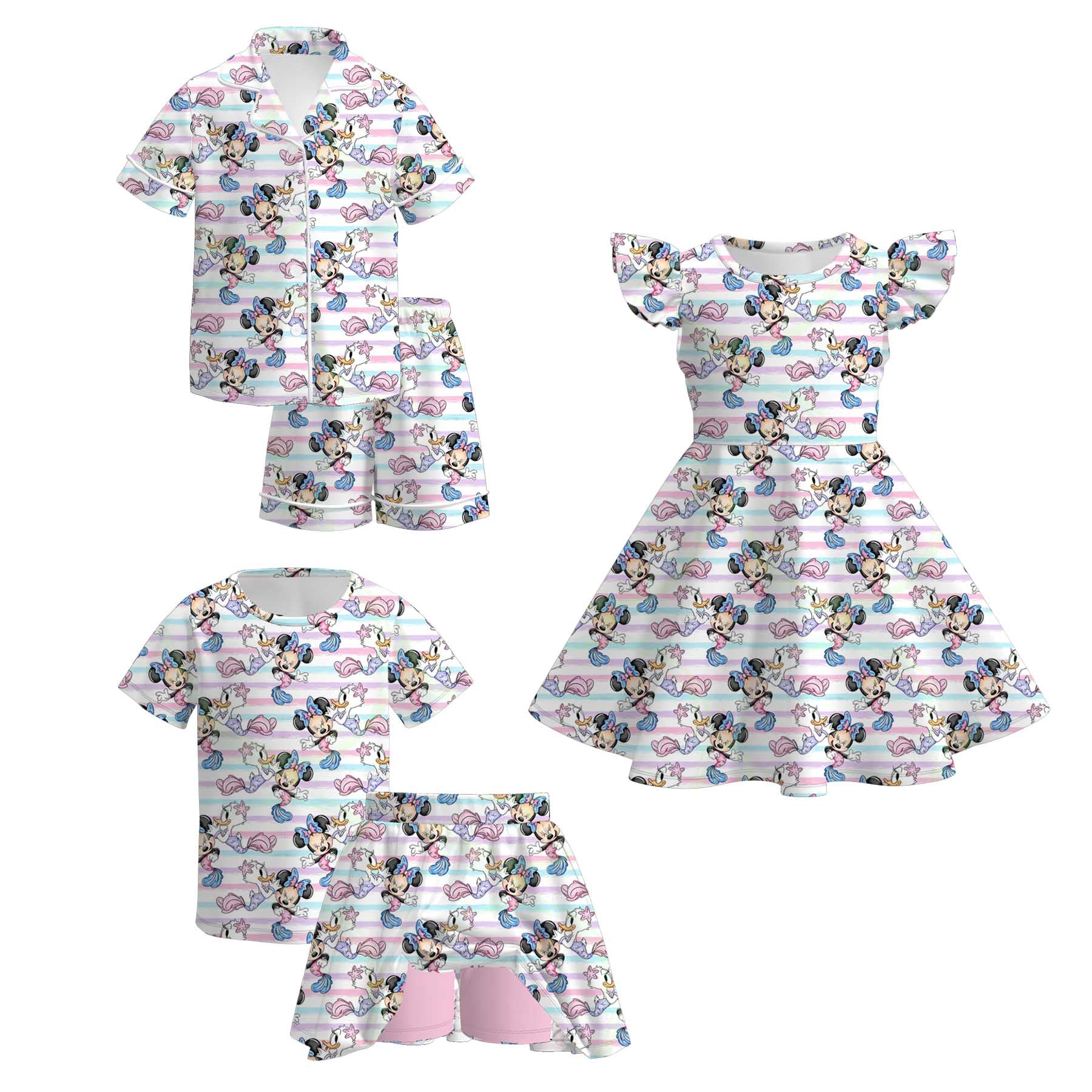 （Pre Order+Prepack Zone）Girls Spring&Summer Cartoon Print Dress,Set&Pajamas