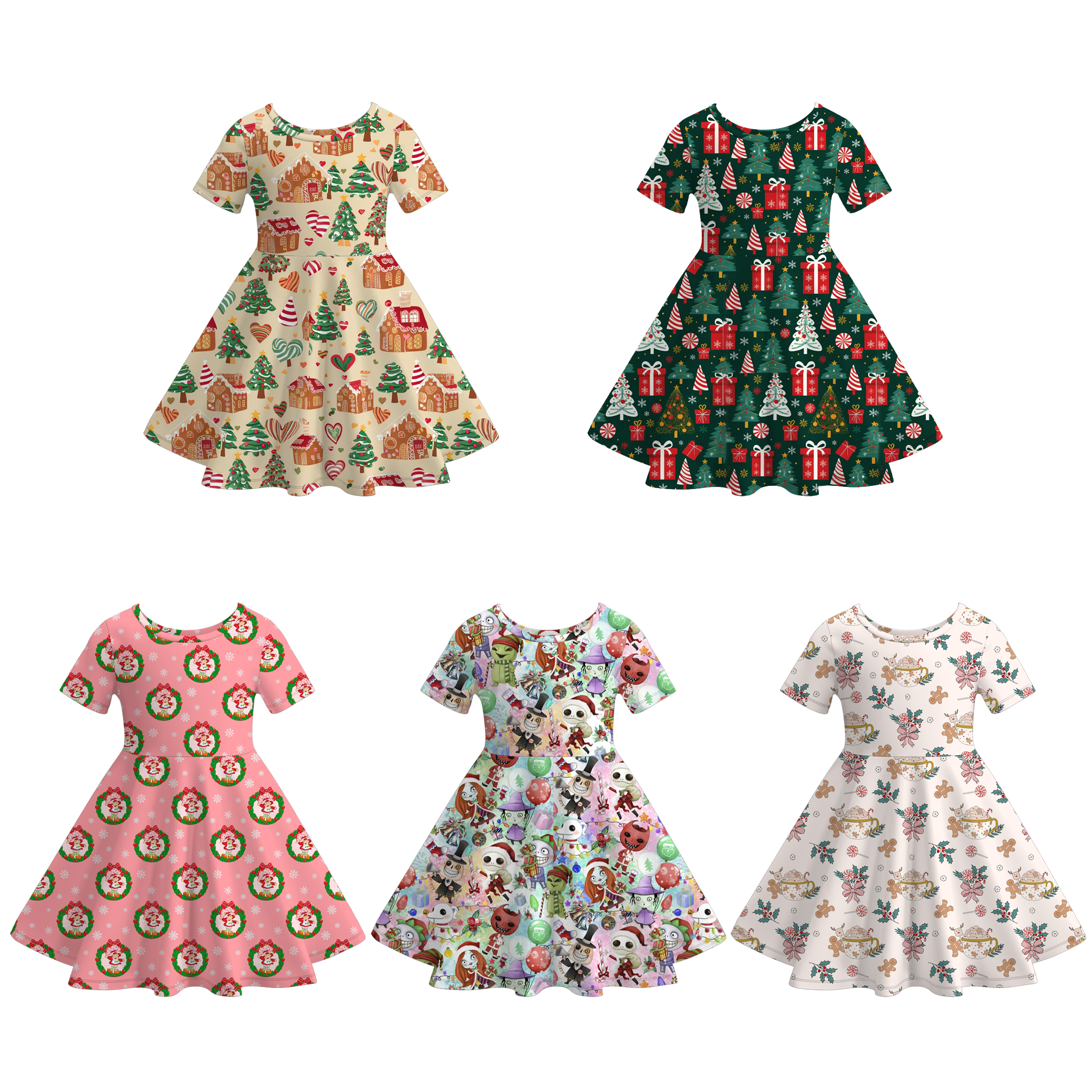 （Pre Order）Girls Christmas Cartoon Print Dress