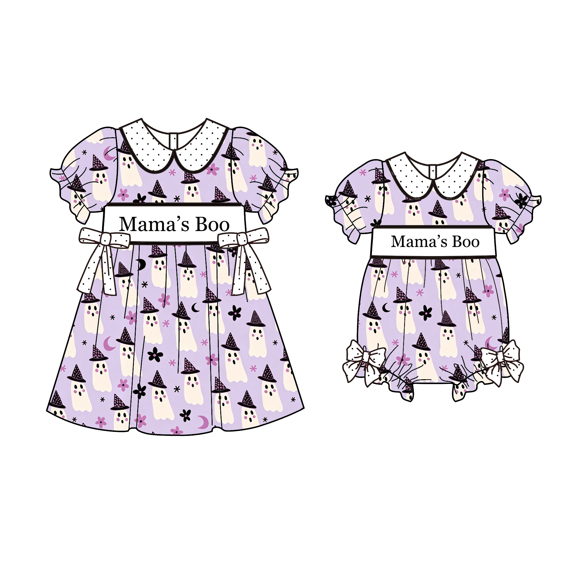 （Pre Order）Girls Halloween Embroidery Smocked Dress,Set&Romper