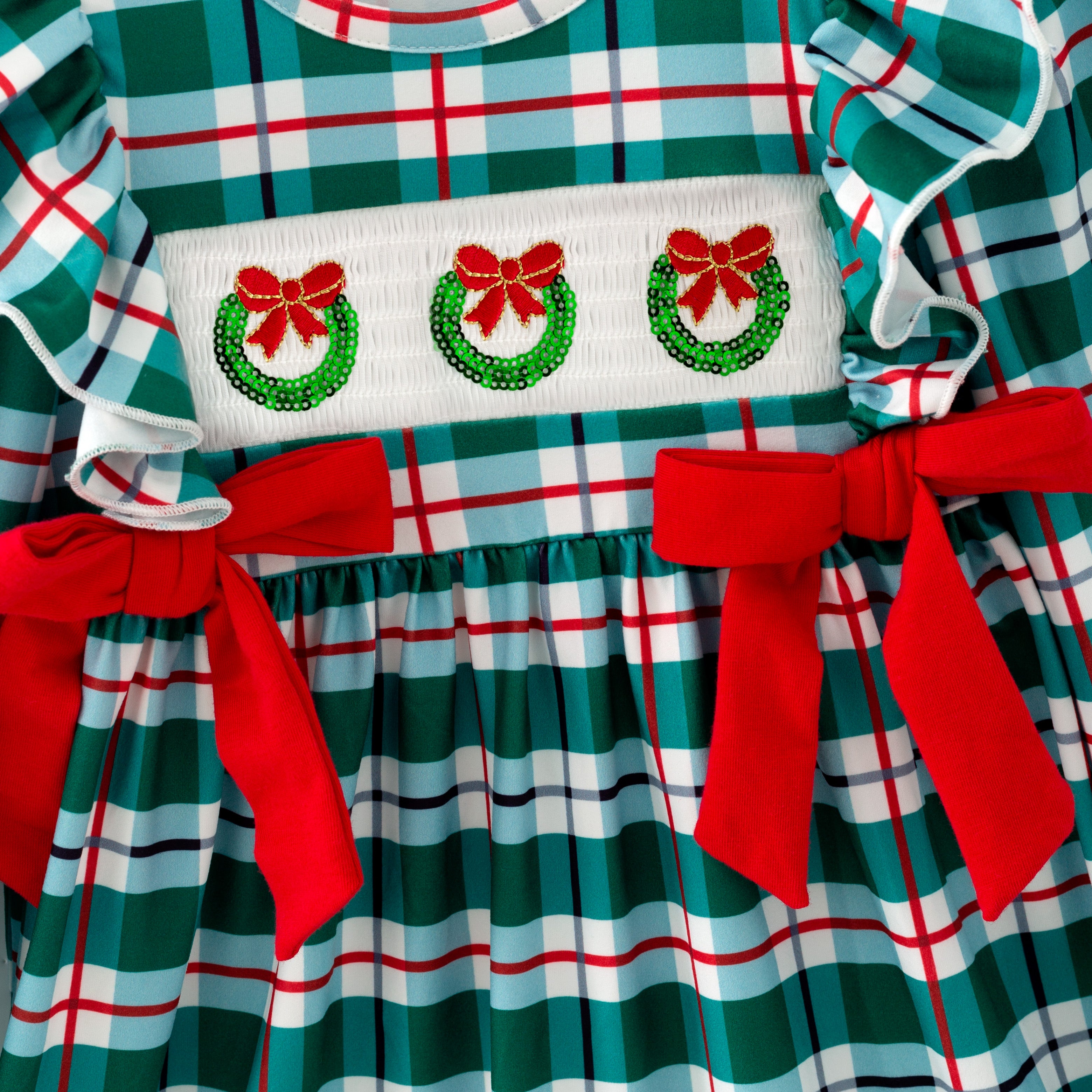 （In Stock）Girls Christmas Embroidery Smocked Dress