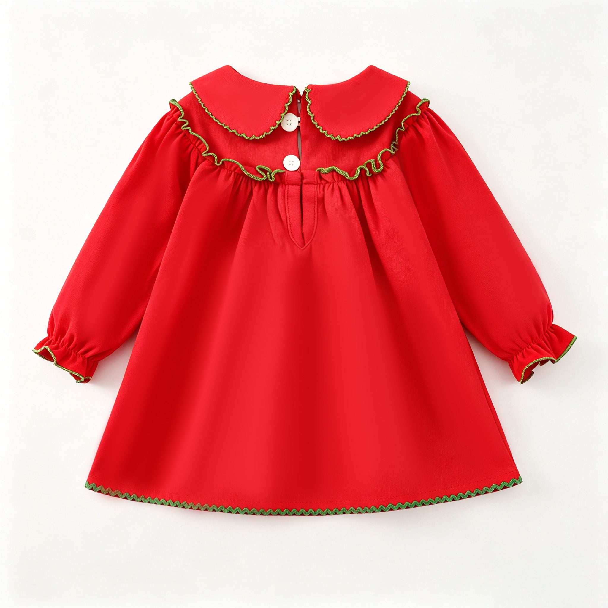 （In Stock）Girls Christmas Tree Embroidery Cotton Dress