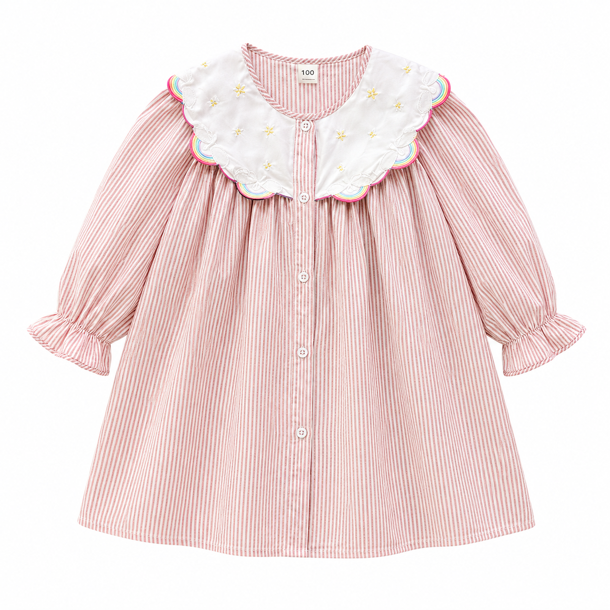 （Pre Order 2 Weeks）Girls Fall Rainbow Embroidery Stripe Dress