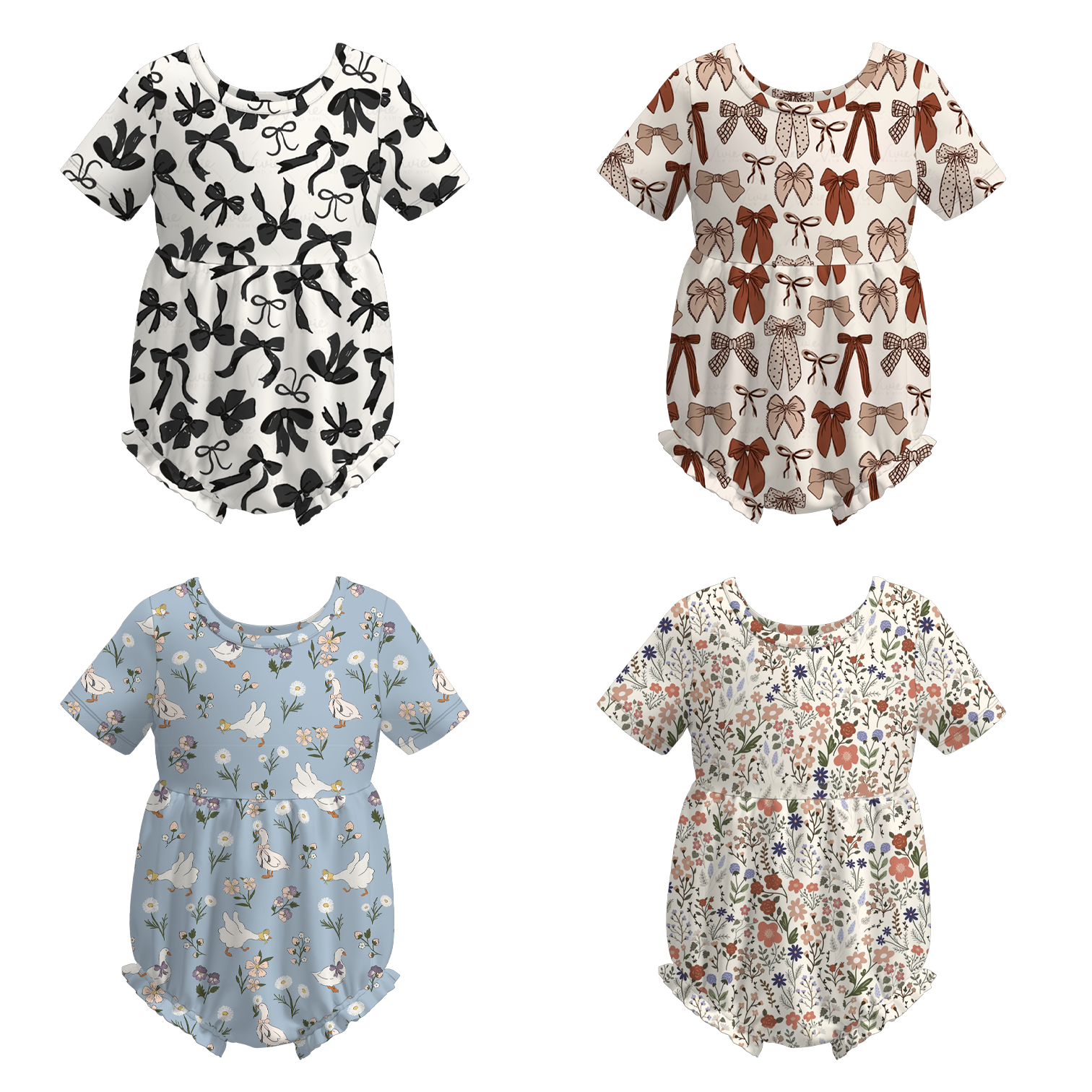 （Pre Order）Toddler Girls Summer Bow＆Floral Print Romper