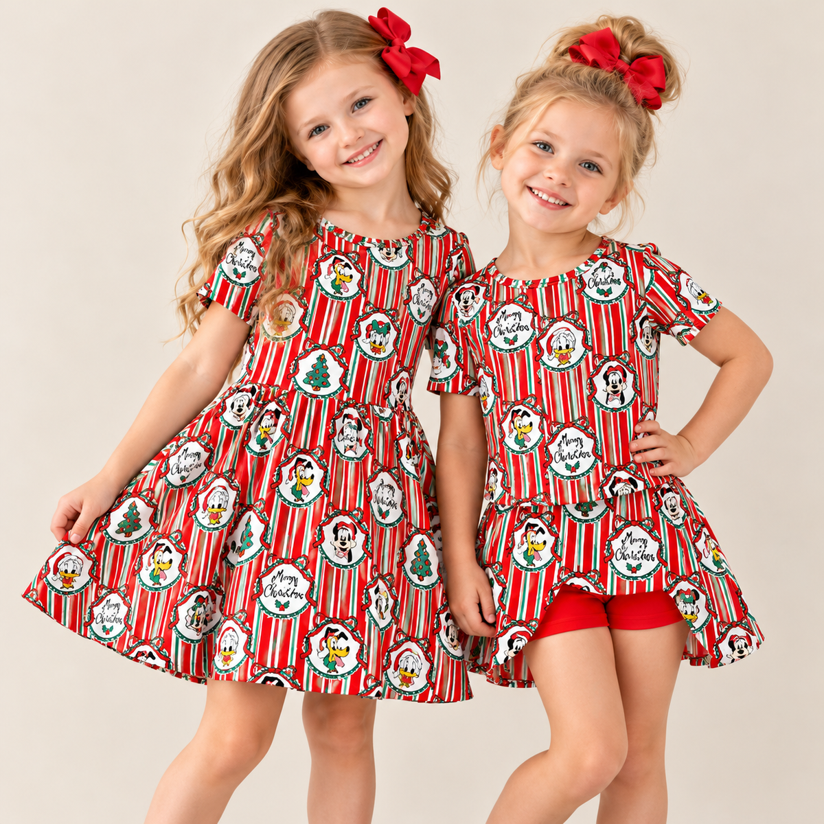 （Pre Order,Prepack Zone）Girls Christmas Cartoon Print Dress&Skort Set（Mix Size）
