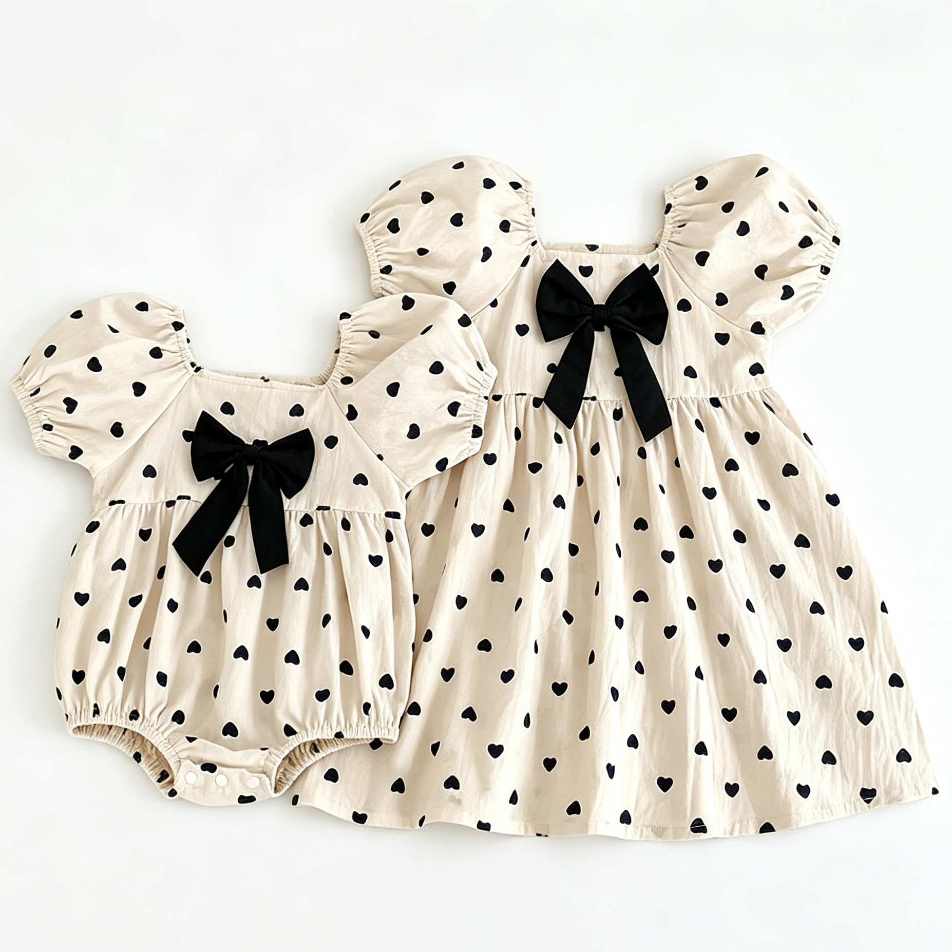 （Pre Order 2 Weeks）Sisters Love Printed Bow Tie Dress&Romper