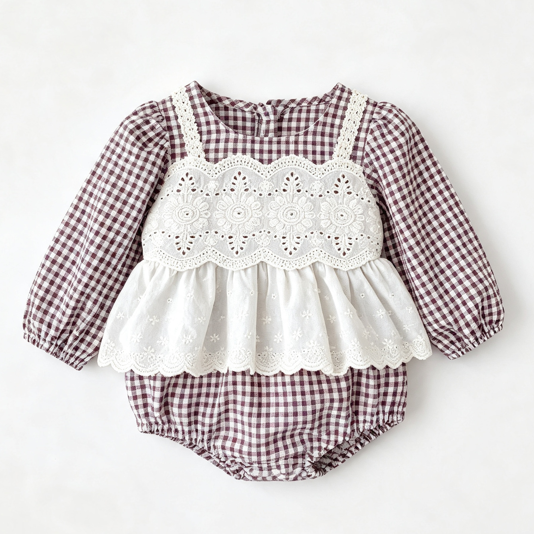 （Pre Order 2 Weeks）Toddler Girls Fall Plaid Lace Romper
