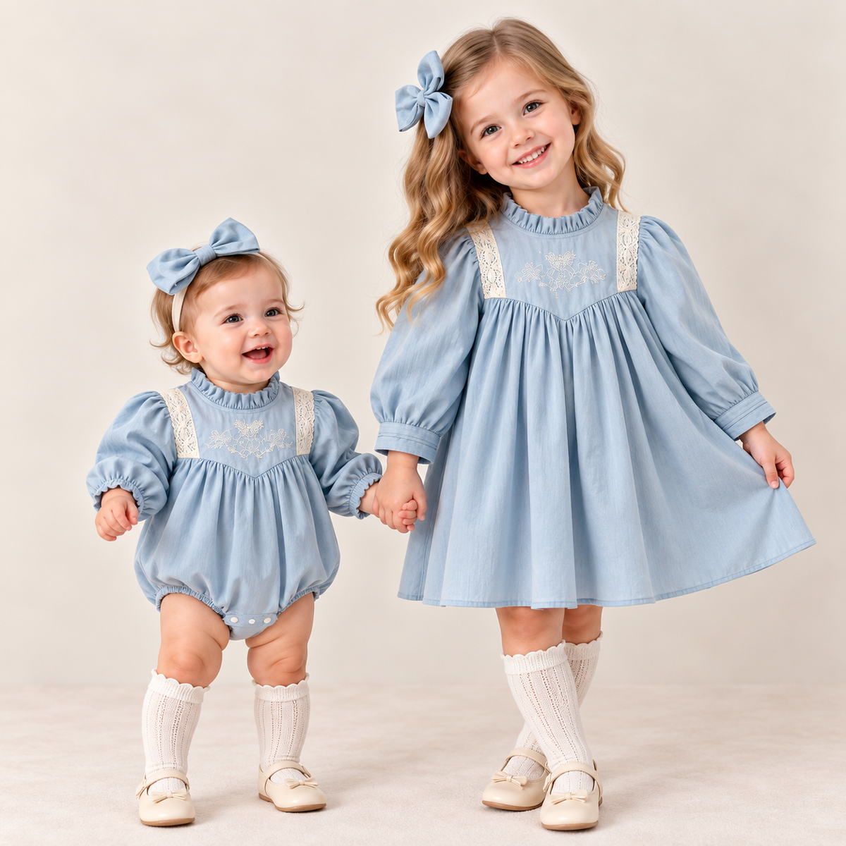 （Pre Order 2 Weeks）Sisters Fall Embroidery Ruffle Collar Dress&Romper