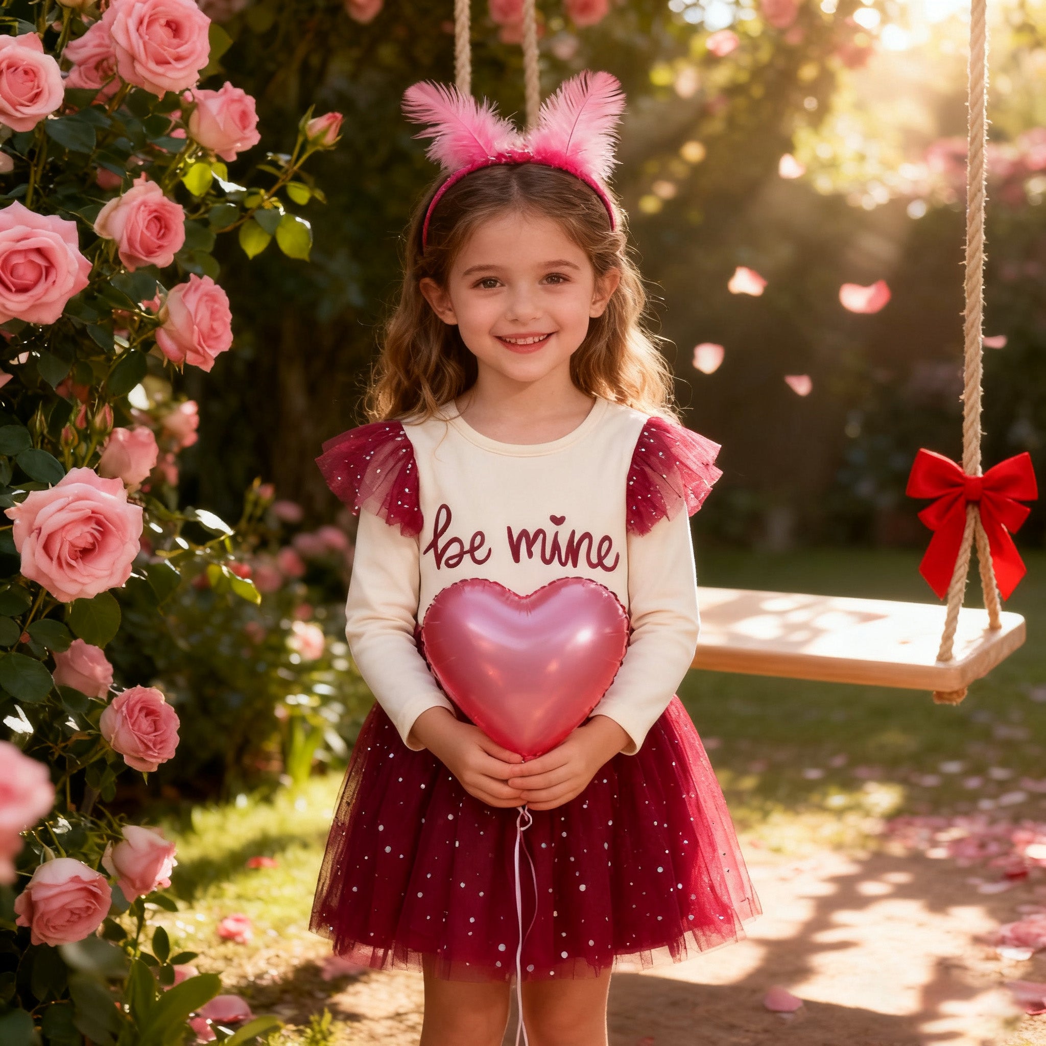 （In Stock）Girls Valentine's Day Embroidery Tulle Dress Party Dress