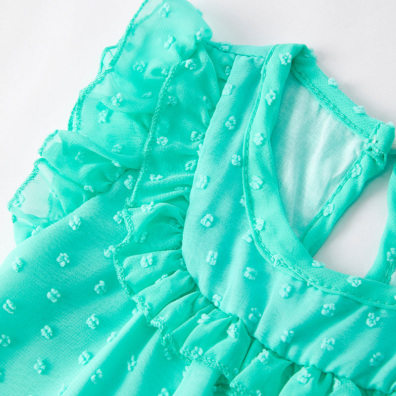 （In Stock）Girls Spring and Summer Mint Swiss Dot Top Milk Silk Shorts Set
