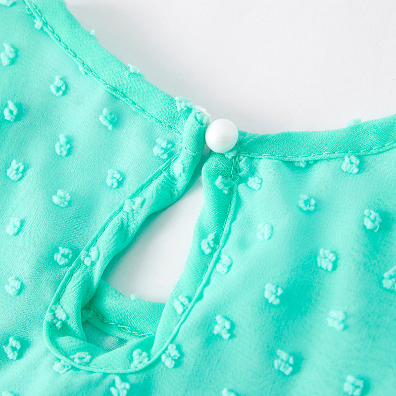 （In Stock）Girls Spring and Summer Mint Swiss Dot Top Milk Silk Shorts Set