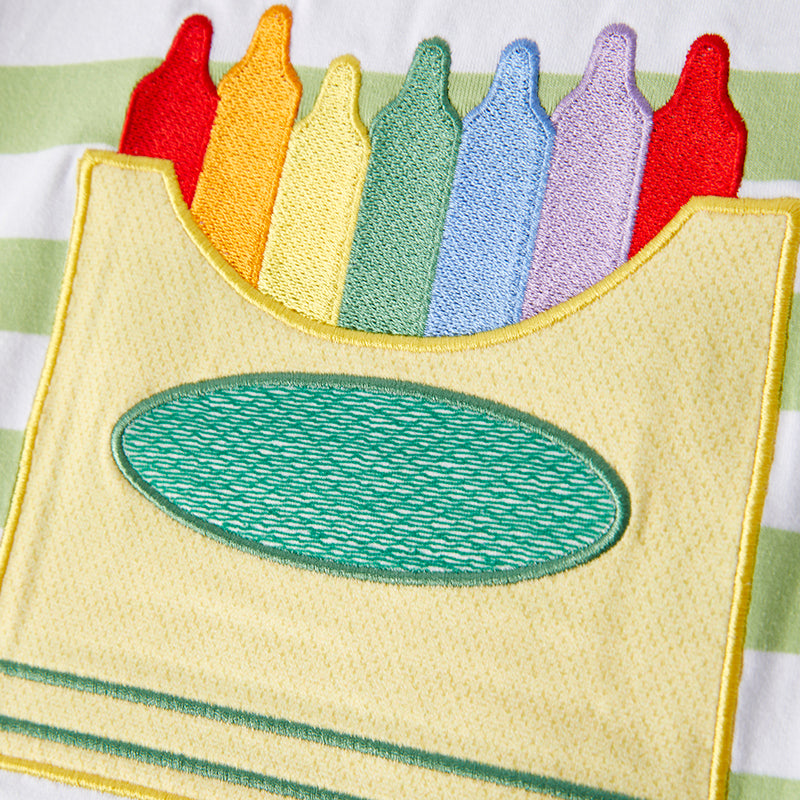 （In Stock）Boys Summer Back To School Crayon Applique Cotton Top