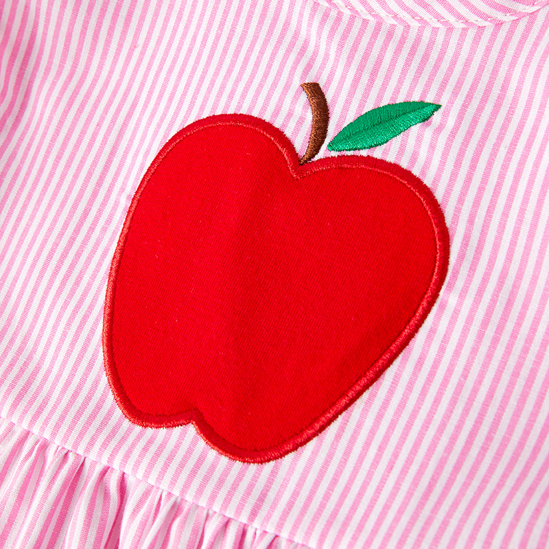（In Stock）Girls Summer Back To School Apple Applique Cotton Dress