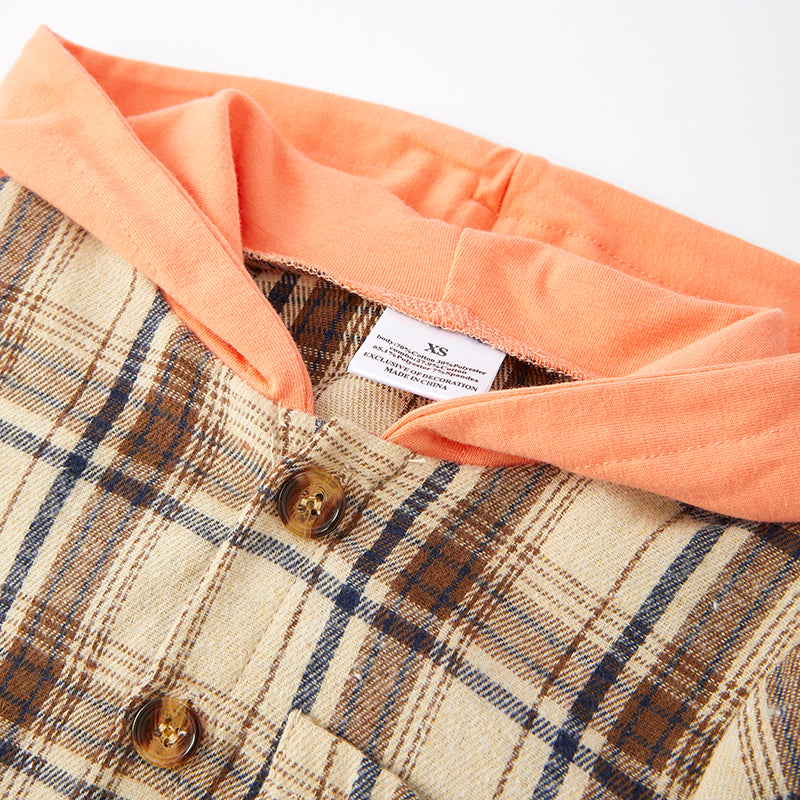 （In Stock E28-6-2）Boys Fall Plaid Coat with Hat