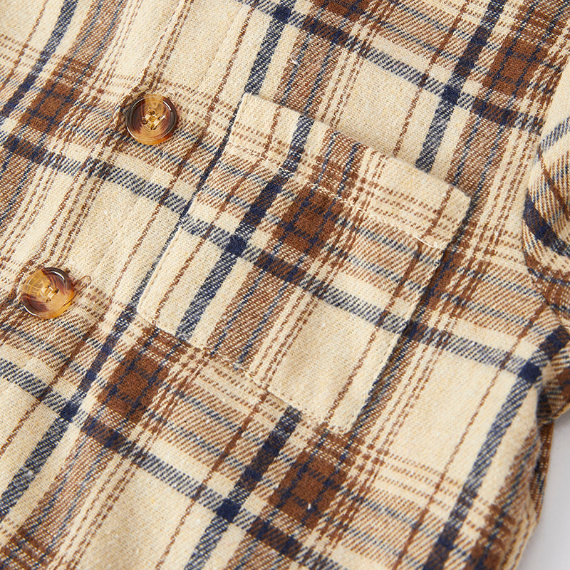 （In Stock E28-6-2）Boys Fall Plaid Coat with Hat