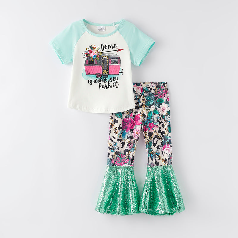 （In Stock）Girls Spring and Summer Camp Print Outfit Set