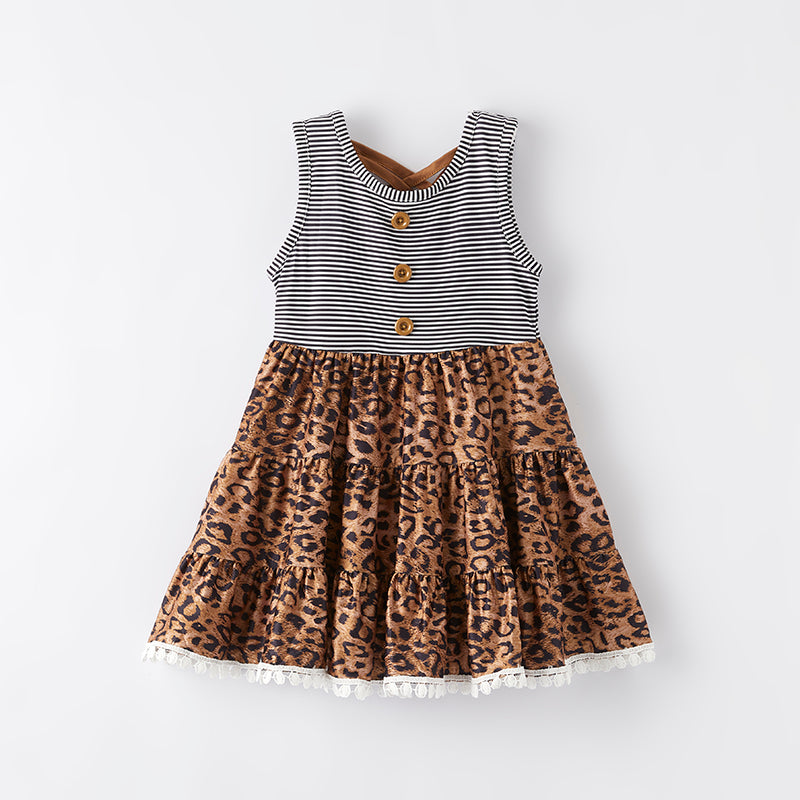（In Stock）Girls Spring and Summer Leopard Print Dress