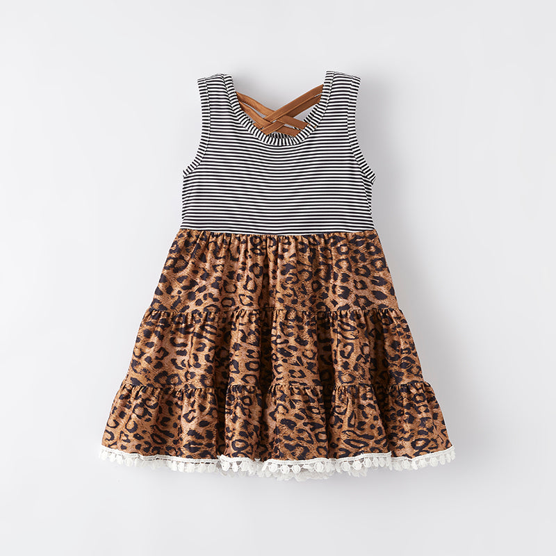（In Stock）Girls Spring and Summer Leopard Print Dress