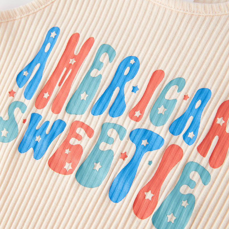 （In Stock）Girls Patriotic Print Shorts Set