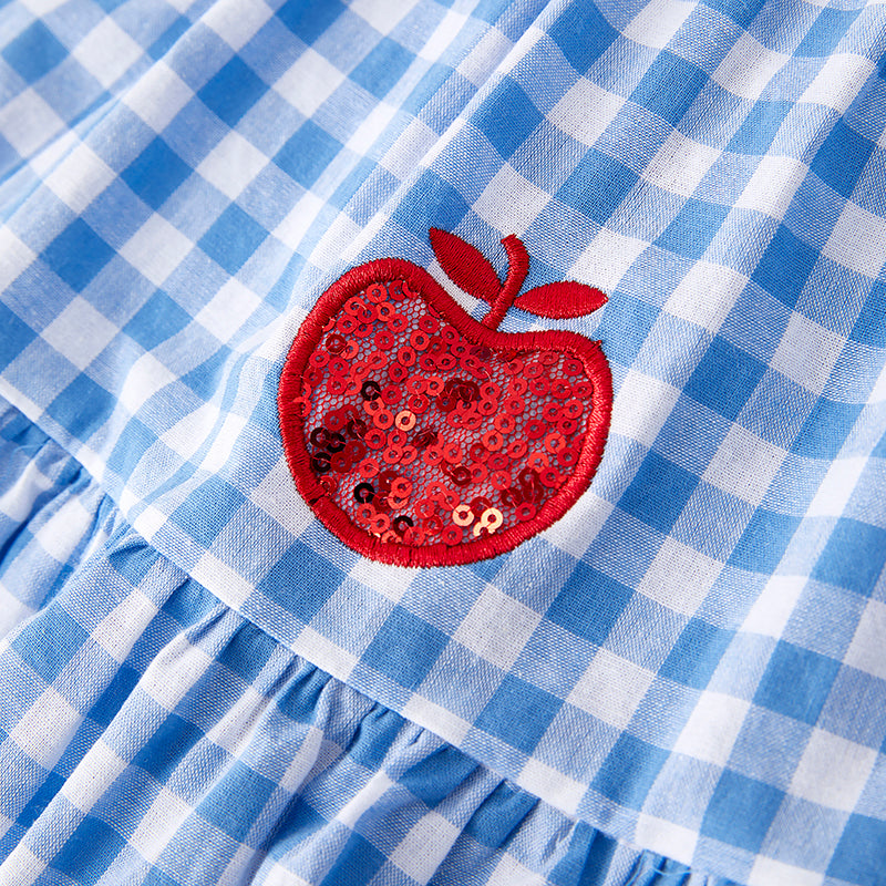 （In Stock）Girls Summer Back To School Apple Sequin Cotton Dress