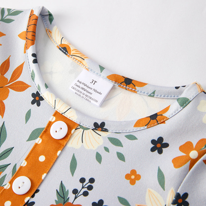 （In Stock）Girls Fall Brown Floral Print Dress
