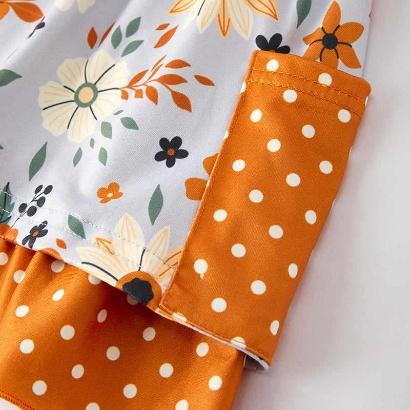 （In Stock）Girls Fall Brown Floral Print Dress